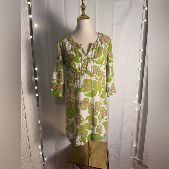 Boden Linen Green and Pink Floral Midi Dress size 8 - Picture 1 of 6